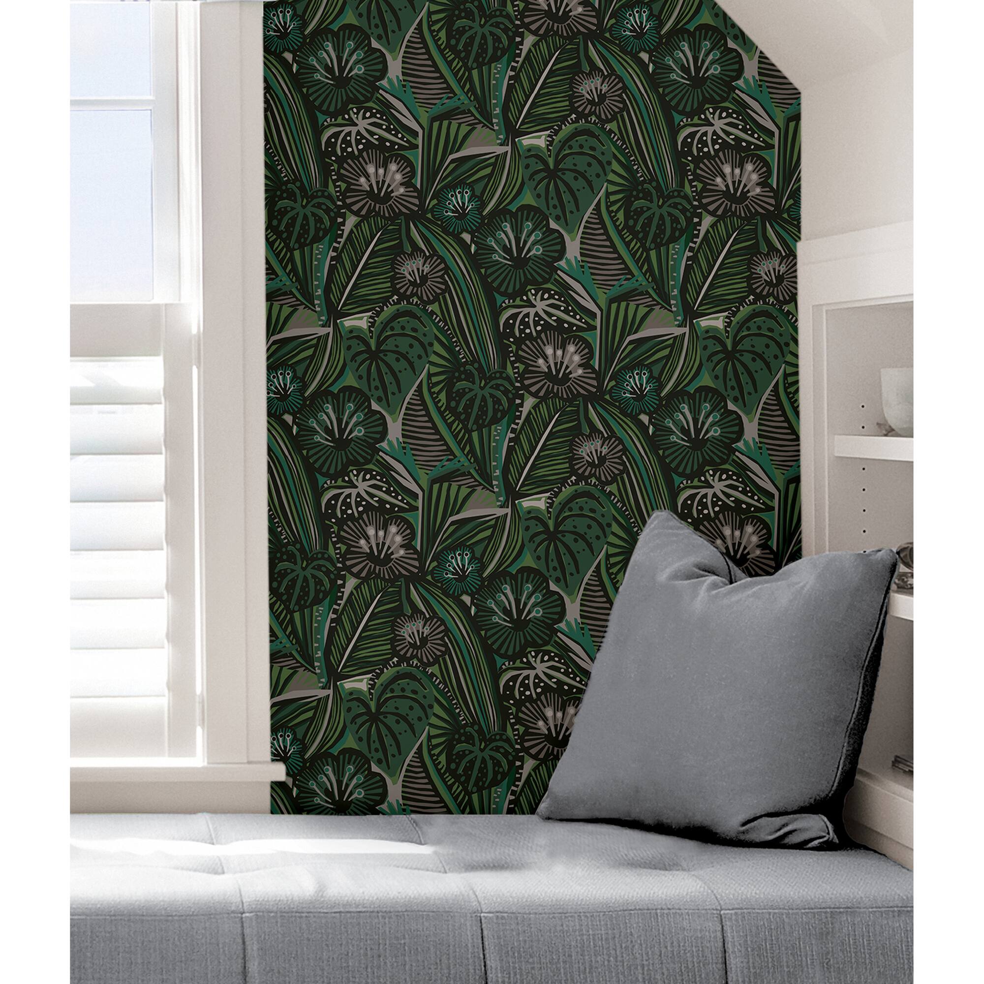 NuWallpaper Greens Lotusland Peel & Stick Wallpaper